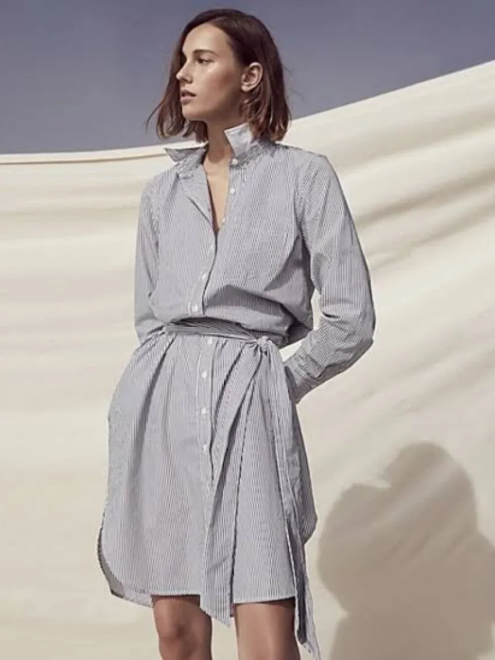 JCrew Classic fit crisp cotton poplin navy striped shirt dress
